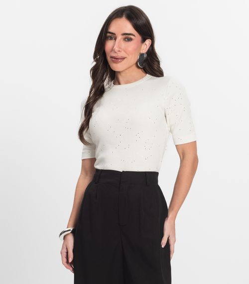 Blusa Feminina Manga Curta em Ribana Endless Bege