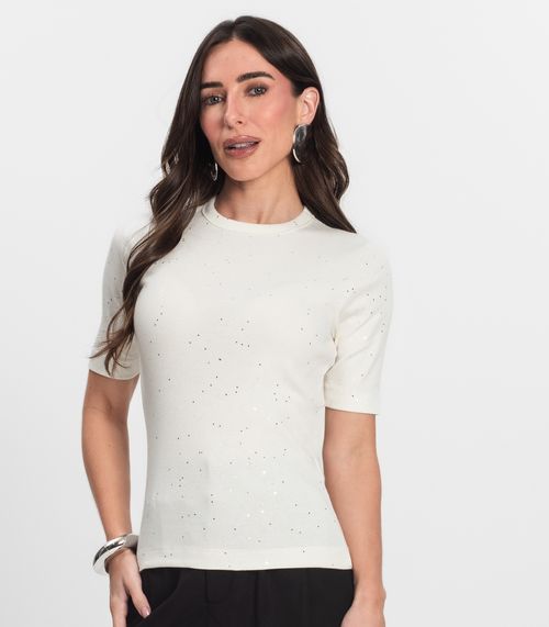 Blusa Feminina Manga Curta em Ribana Endless Bege