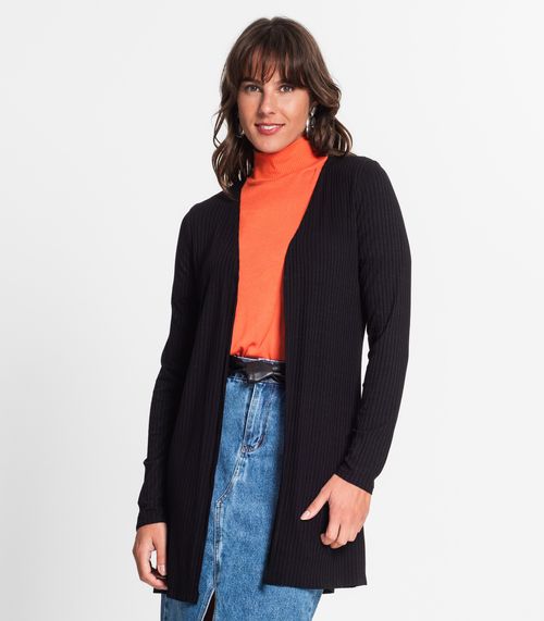 Cardigan Feminino Ribana Canelada Endless Preto