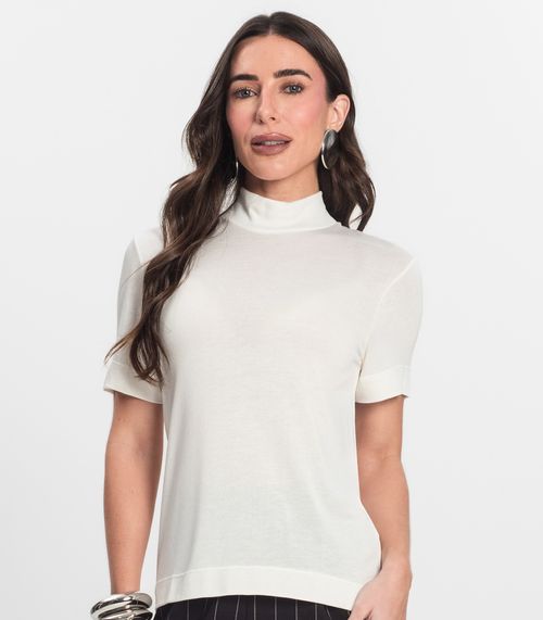 Blusa Feminina Gola Alta ViscoTrico Básica Endless Off White