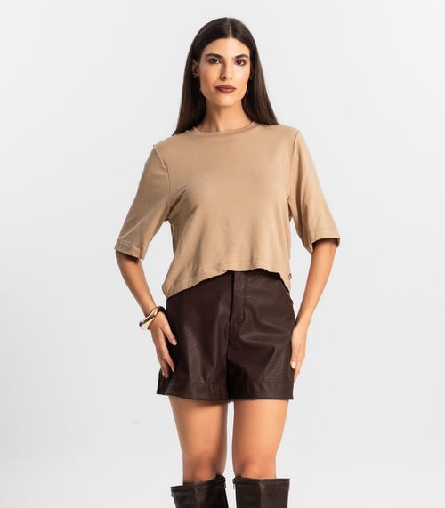 Blusa Feminina Manga Curta em Molecotton Endless Marrom