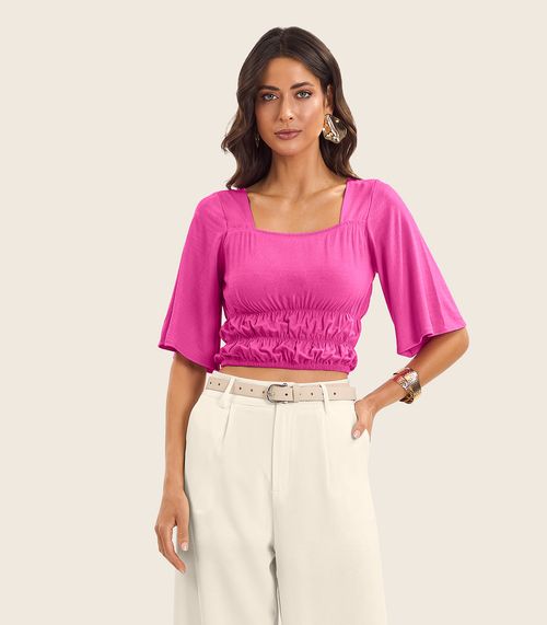 Blusa Cropped Feminina com Manga Ampla Endless Rosa