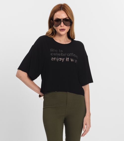T- Shirt Feminina em Viscose Creponada Endless Preto