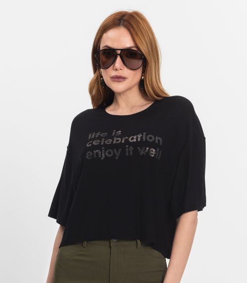 T- Shirt Feminina em Viscose Creponada Endless Preto