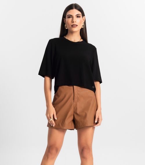 Blusa Feminina Manga Curta em Molecotton Endless Preto