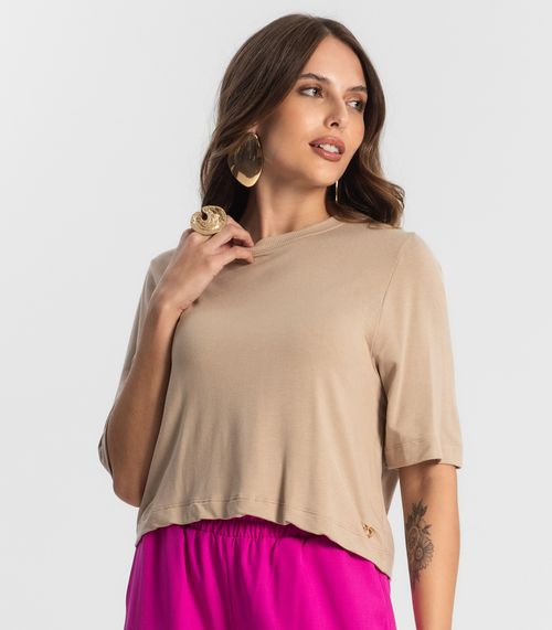 Blusa Feminina Manga Curta em Molecotton Endless Marrom