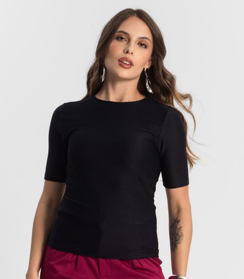 Blusa Feminina Manga Curta em Poly Endless Preto