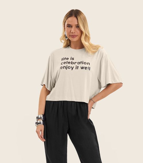 T- Shirt Feminina em Viscose Creponada Endless Bege