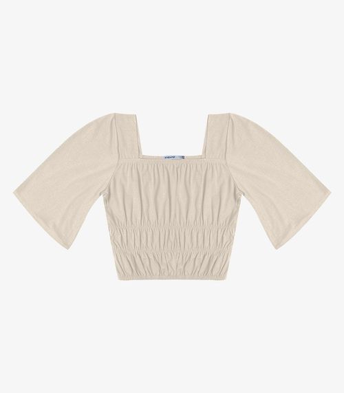 Blusa Cropped Feminina com Manga Ampla Endless Bege