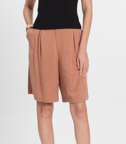 Bermuda Feminina Em Linho Com Bolsos Endless Marrom