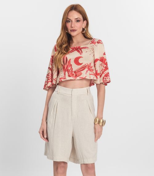 Bermuda Feminina Em Linho Com Bolsos Endless Bege