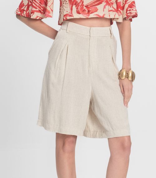 Bermuda Feminina Em Linho Com Bolsos Endless Bege