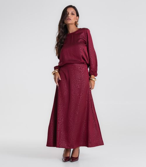 Saia Midi Jacquard Acetinado Onças Feminina Vermelho