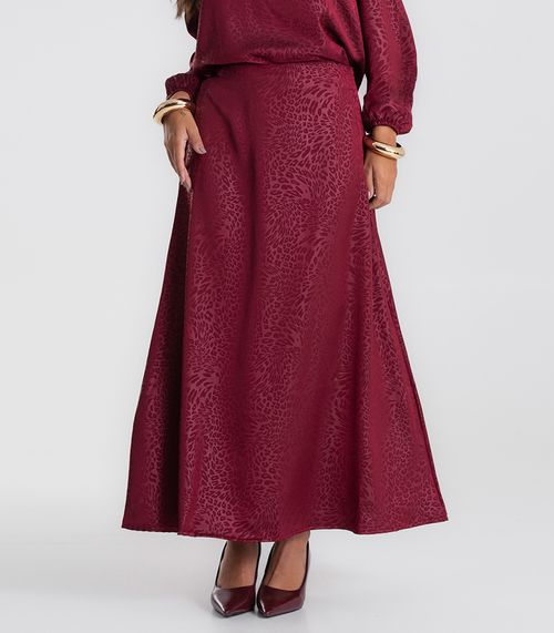 Saia Midi Jacquard Acetinado Onças Feminina Vermelho
