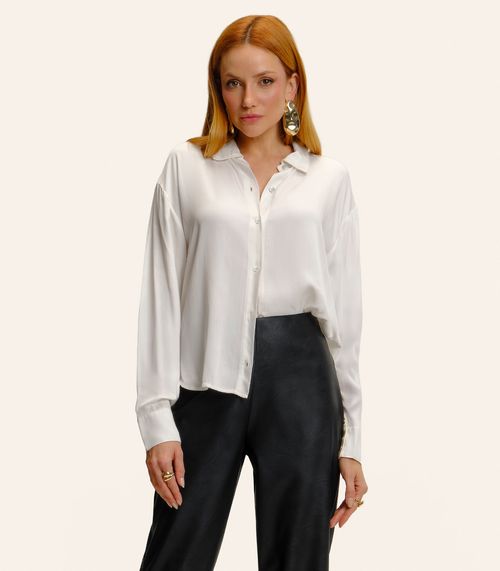 Camisa Feminina Manga Longa Acetinada Endless Bege