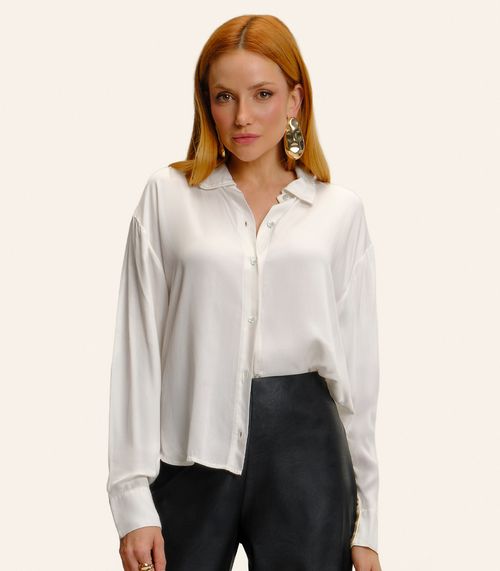 Camisa Feminina Manga Longa Acetinada Endless Bege