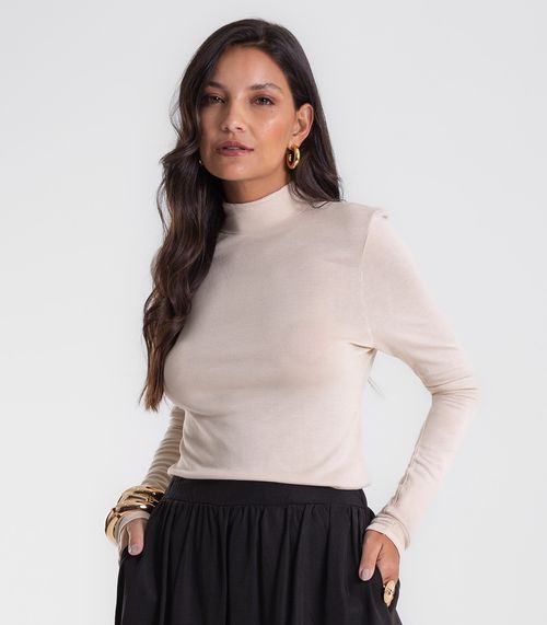 Blusa Manga Longa Vico Tricot Básica Endless Bege
