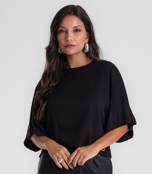 Blusa Feminina Box Manga Ampla Viscose Endless Preto