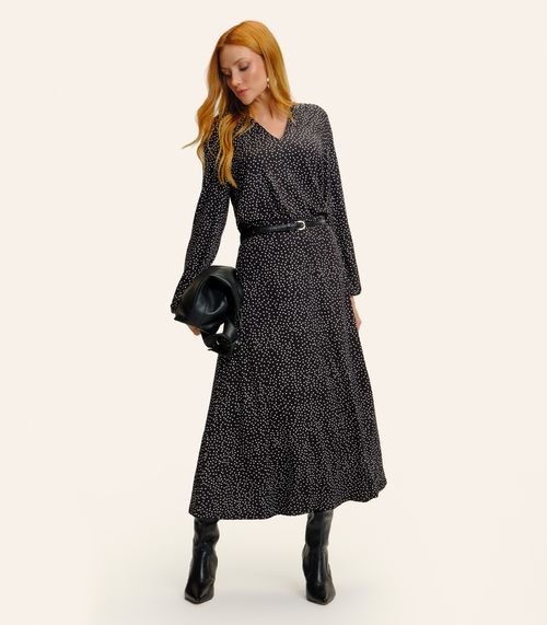 Saia Feminina Midi Visco Maquinetada Endless Preto