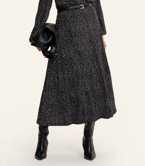 Saia Feminina Midi Visco Maquinetada Endless Preto