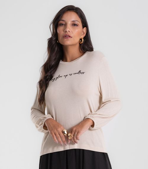 Blusa Manga 3/4 Bufante Visco Endless Feminina Bege