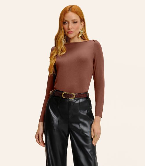 Blusa Feminina Manga Longa Decote Canoa Endless Marrom