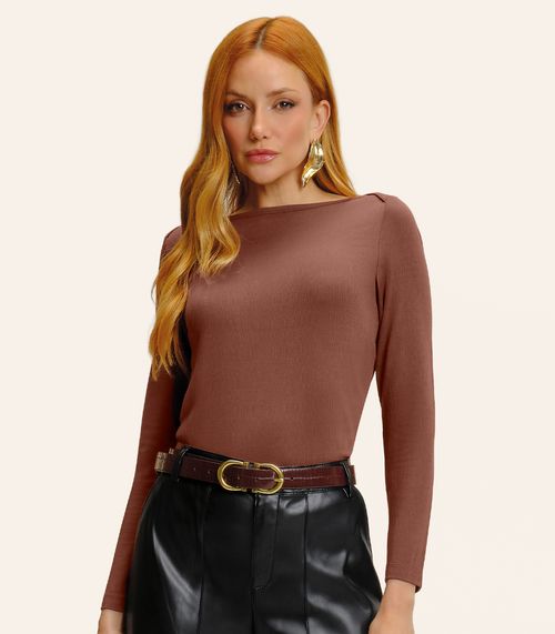 Blusa Feminina Manga Longa Decote Canoa Endless Marrom
