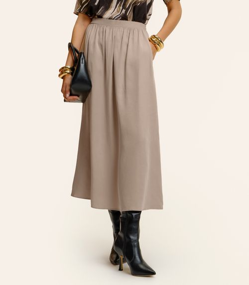 Saia Midi Endless Tencel Twill Feminina Marrom