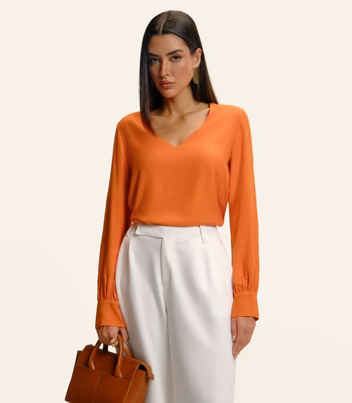 Blusa Feminina Manga Longa Decote V Endless Laranja