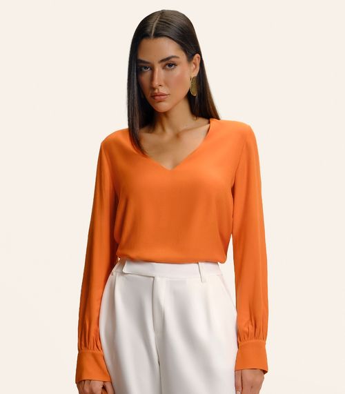 Blusa Feminina Manga Longa Decote V Endless Laranja