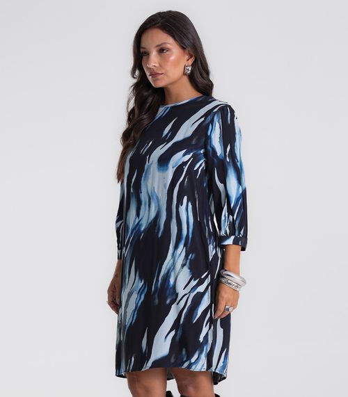 Vestido Manga 3/4 Endless Viscose Khyara Feminina Azul