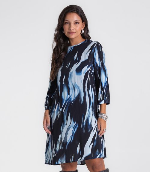 Vestido Manga 3/4 Endless Viscose Khyara Feminina Azul