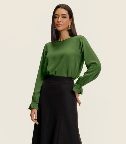 Blusa Feminina Manga Longa Com Lastex Endless Verde