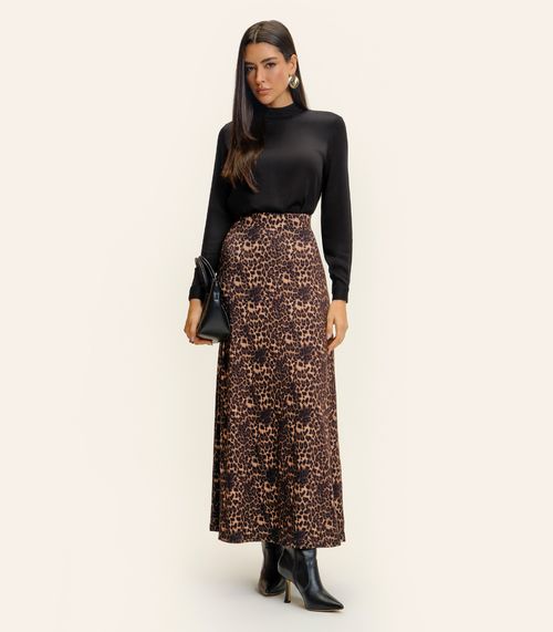 Saia Feminina Longa Animal Print Endless Marrom