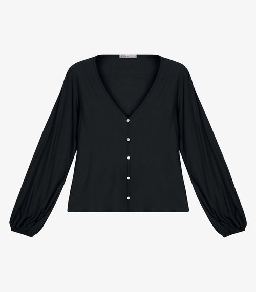 Blusa Feminina Manga Longa Bufante Viscose Endless Preto