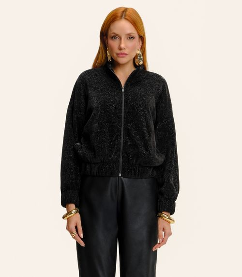 Jaqueta Feminina Tricot Gola Alta Endless Preto