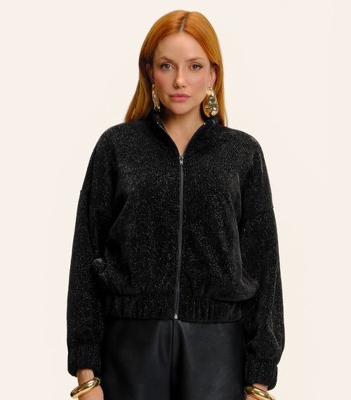 Jaqueta Feminina Tricot Gola Alta Endless Preto