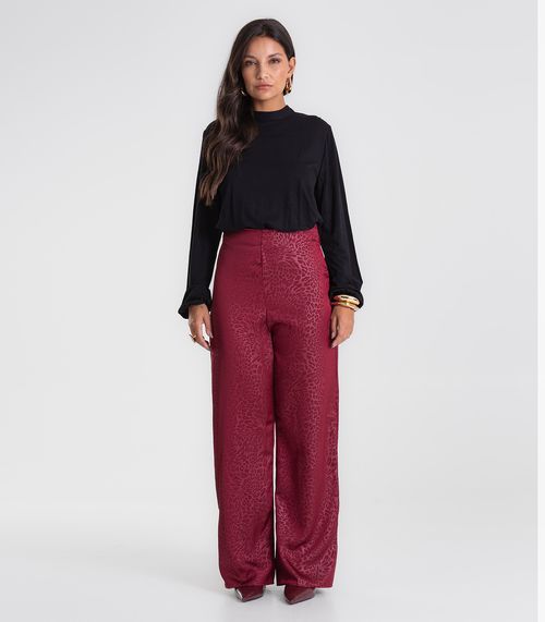 Calça Endless Jacquard Acetinado Onças Feminino Vermelho
