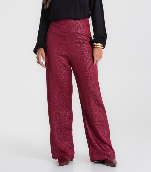 Calça Endless Jacquard Acetinado Onças Feminino Vermelho