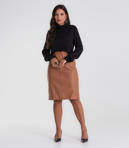 Saia Midi Sintético Com Fenda Endless Marrom