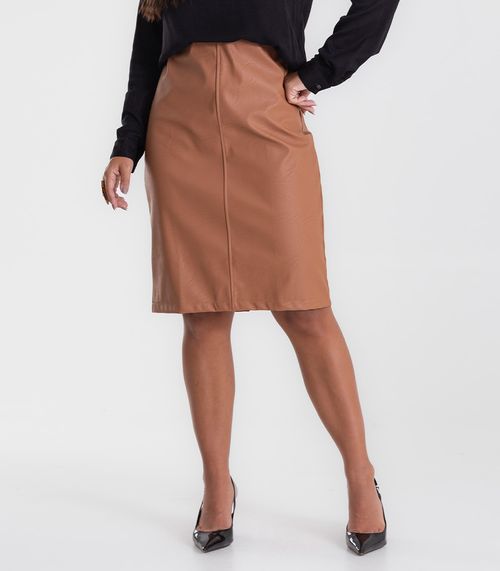 Saia Midi Sintético Com Fenda Endless Marrom