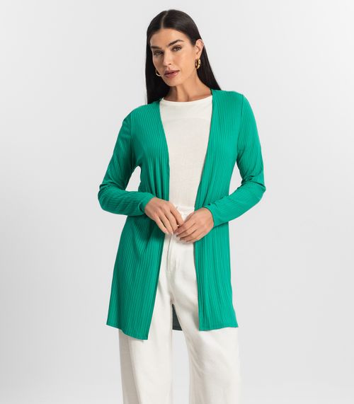 Cardigan Feminino Ribana Canelada Básico Endless Verde