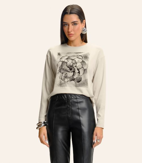 Blusa Feminina Manga longa Com Estampa Endless Bege