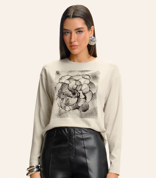Blusa Feminina Manga longa Com Estampa Endless Bege