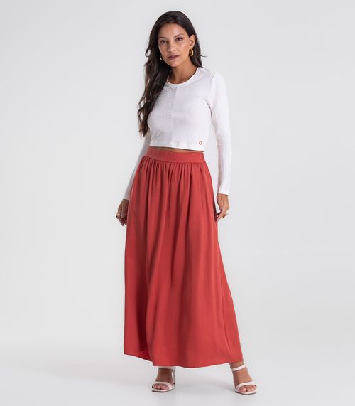 Saia Midi Endless Tencel Twill Feminina Marrom