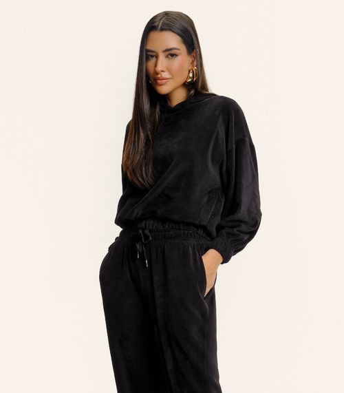 Conjunto Blusão Com Calça Endless Plush Feminina Preto