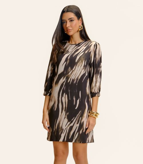 Vestido Manga 3/4 Endless Viscose Khyara Feminina Preto