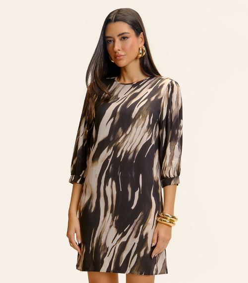 Vestido Manga 3/4 Endless Viscose Khyara Feminina Preto
