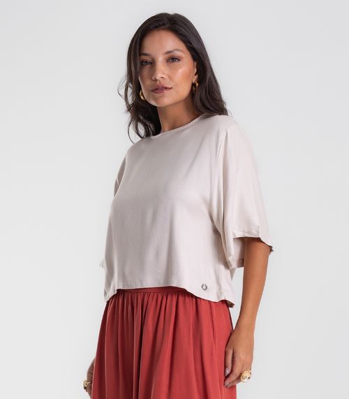 Blusa Feminina Box Manga Ampla Viscose Endless Bege