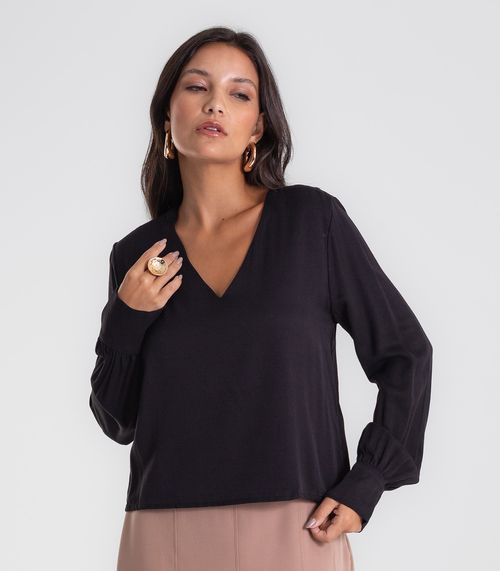 Blusa Feminina Manga Longa Decote V Endless Preto